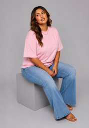Women's Oversized Pink Crew Neck Casual Cotton T-Shirt