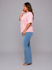 Women's Oversized Pink Crew Neck Casual Cotton T-Shirt