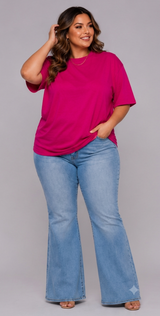 Women's Oversized Rani Pink Casual Cotton Crew Neck T-Shirt