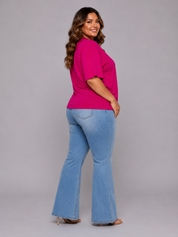 Women's Oversized Rani Pink Casual Cotton Crew Neck T-Shirt