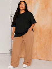 Women's Oversized Black Crew Neck Cotton Casual T-Shirt