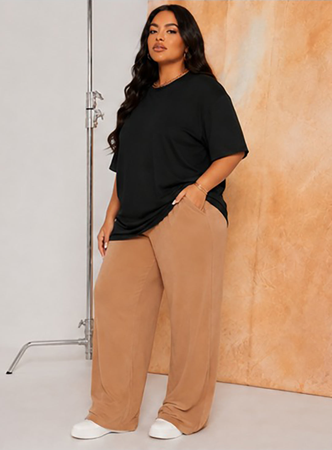 Women's Oversized Black Crew Neck Cotton Casual T-Shirt