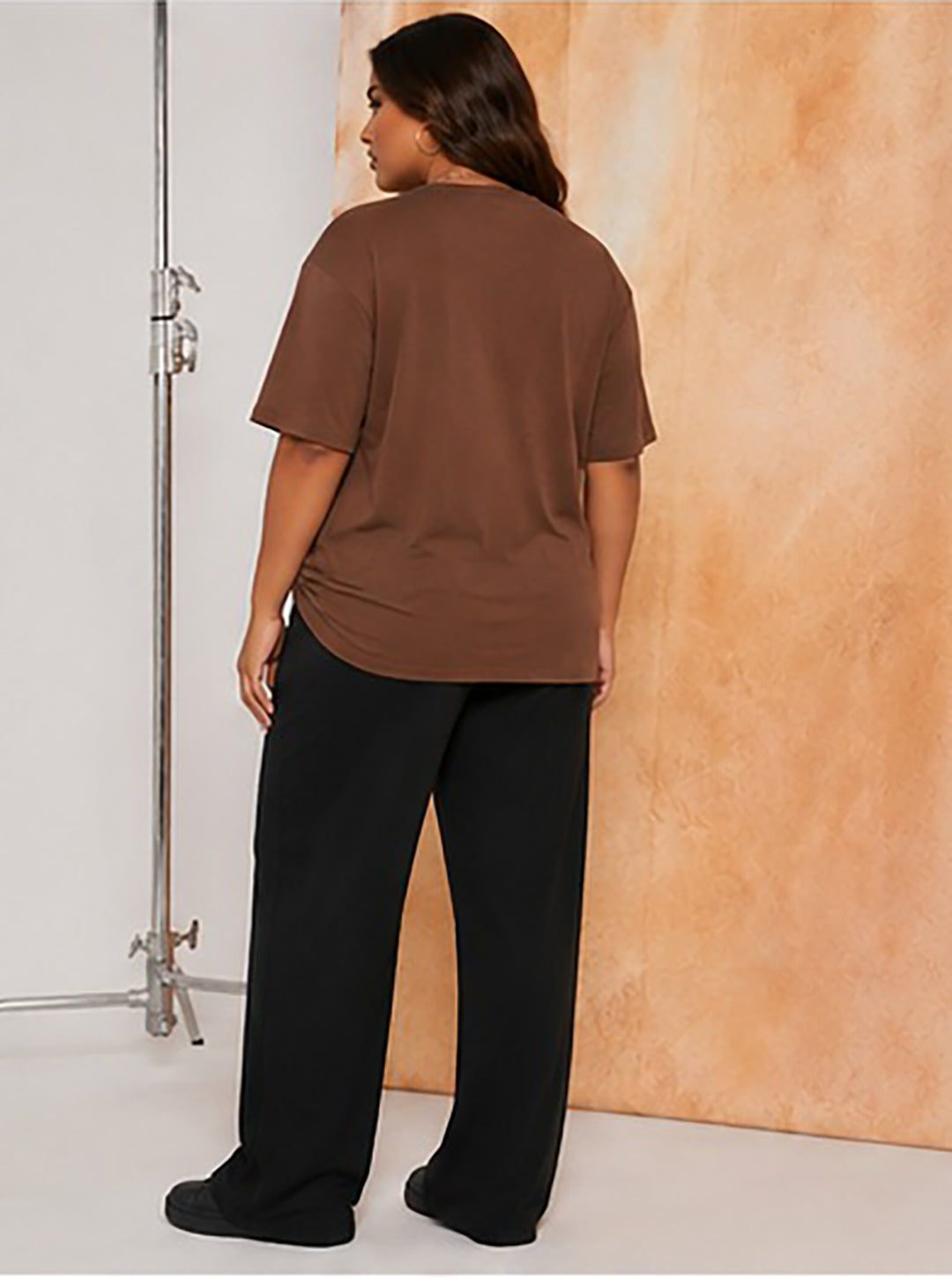 Women's Oversized Brown Crew Neck Cotton Casual T-Shirt