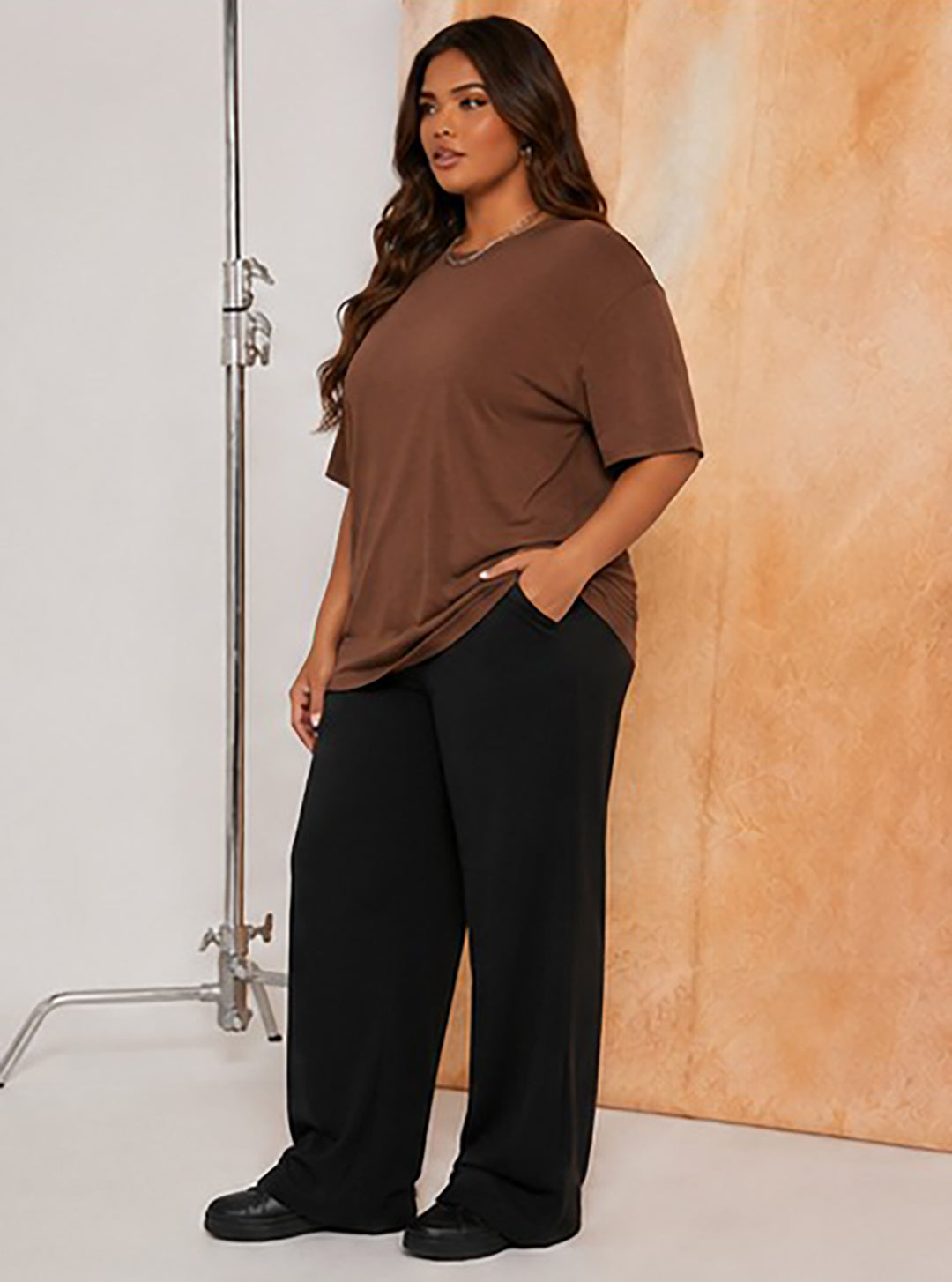 Women's Oversized Brown Crew Neck Cotton Casual T-Shirt