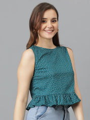 Kotty Geometric Print Crepe Peplum Crop Top