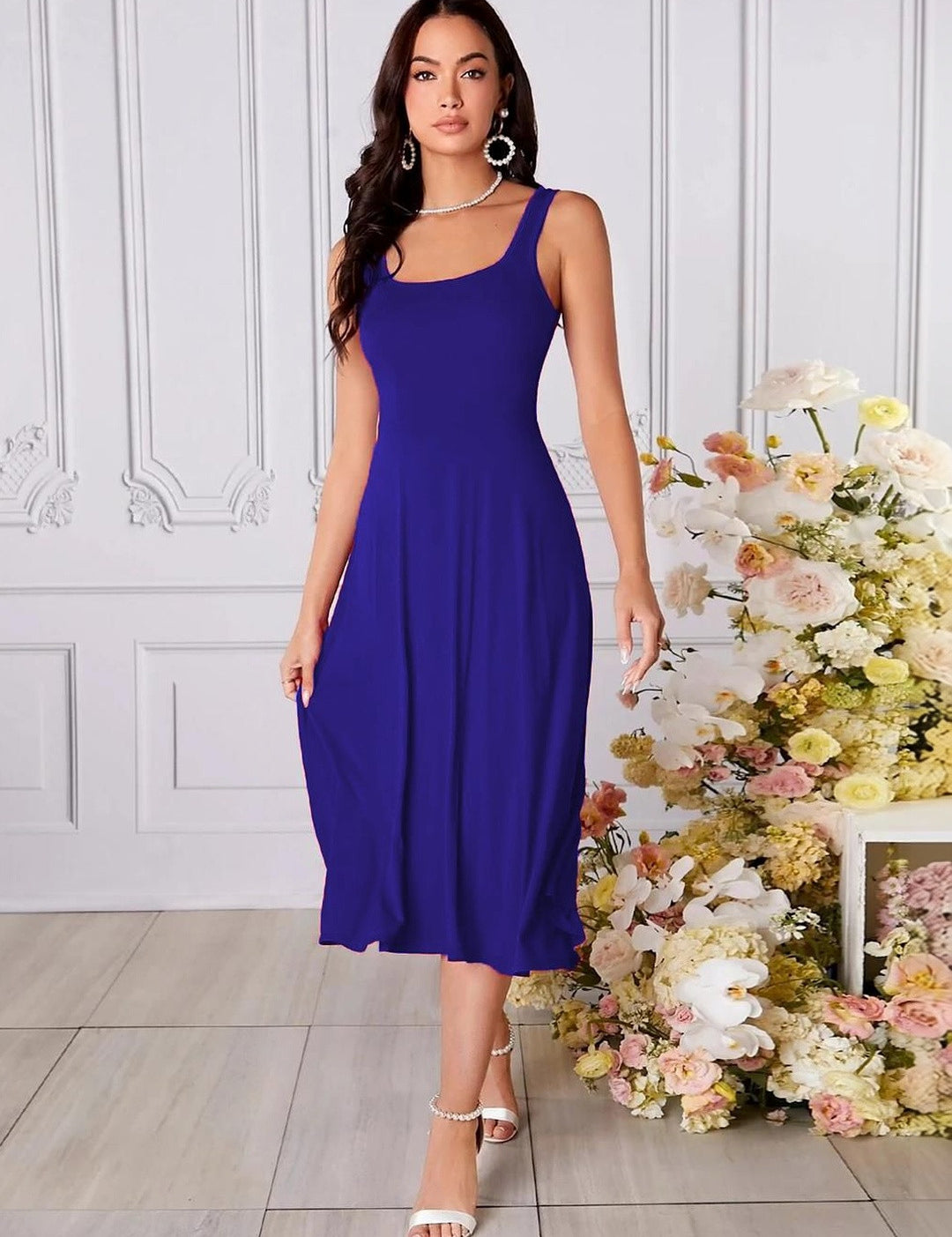 Kotty women royal blue sleeveless midi dress