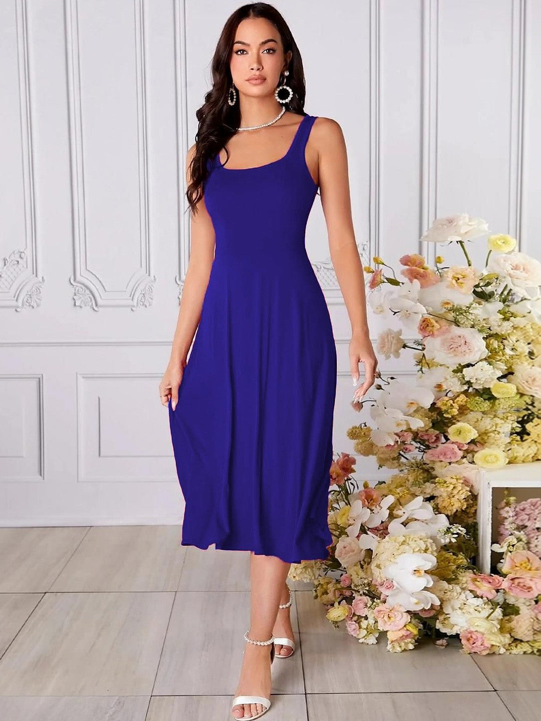 Kotty women royal blue sleeveless midi dress