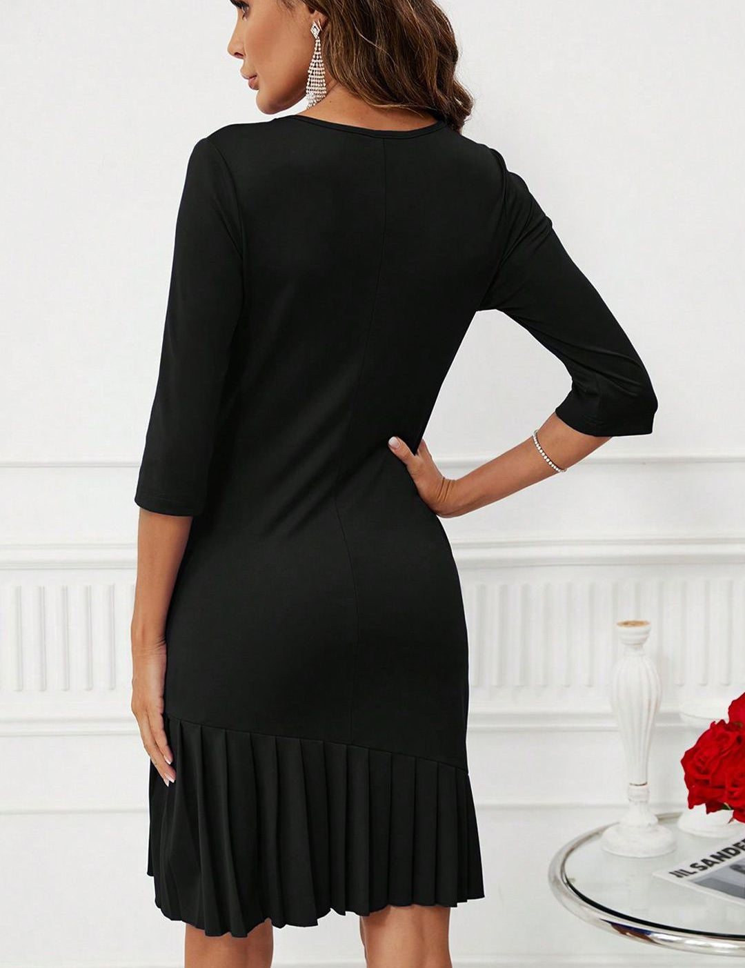 Kotty Solid V-neck Drop-Waist Dress 