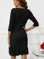 Kotty Solid V-neck Drop-Waist Dress 