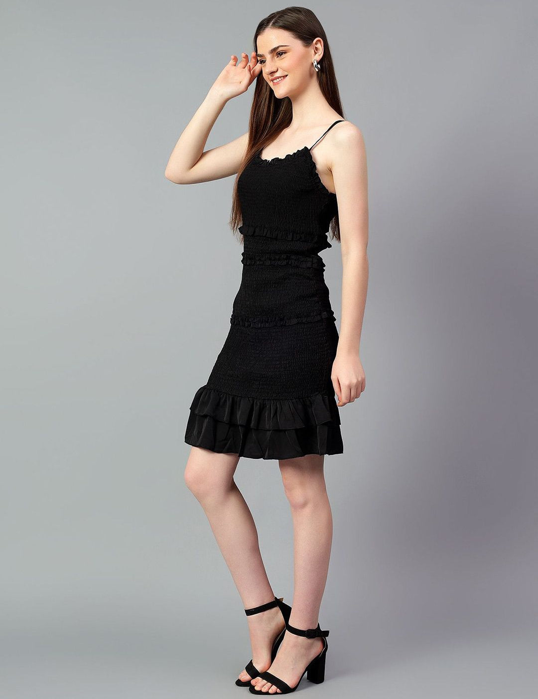 Kotty Women Ruffled A-Line Knee Length Sleeveless Dress