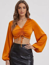 Kotty Top Coral Orange Women's Crop Long-Sleeve Fashion