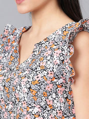 Kotty Women Floral Printed Sweetheart Neck Flutter Sleeves Top