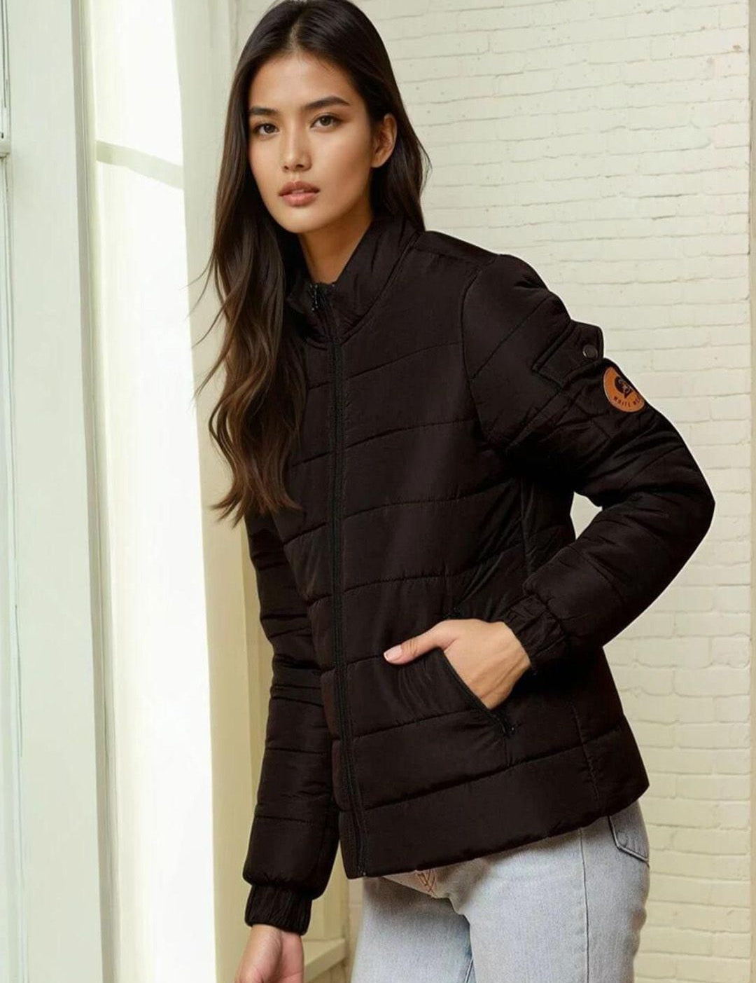 Kotty Women Stand Collar Solid Lightweight Puffer Jacket