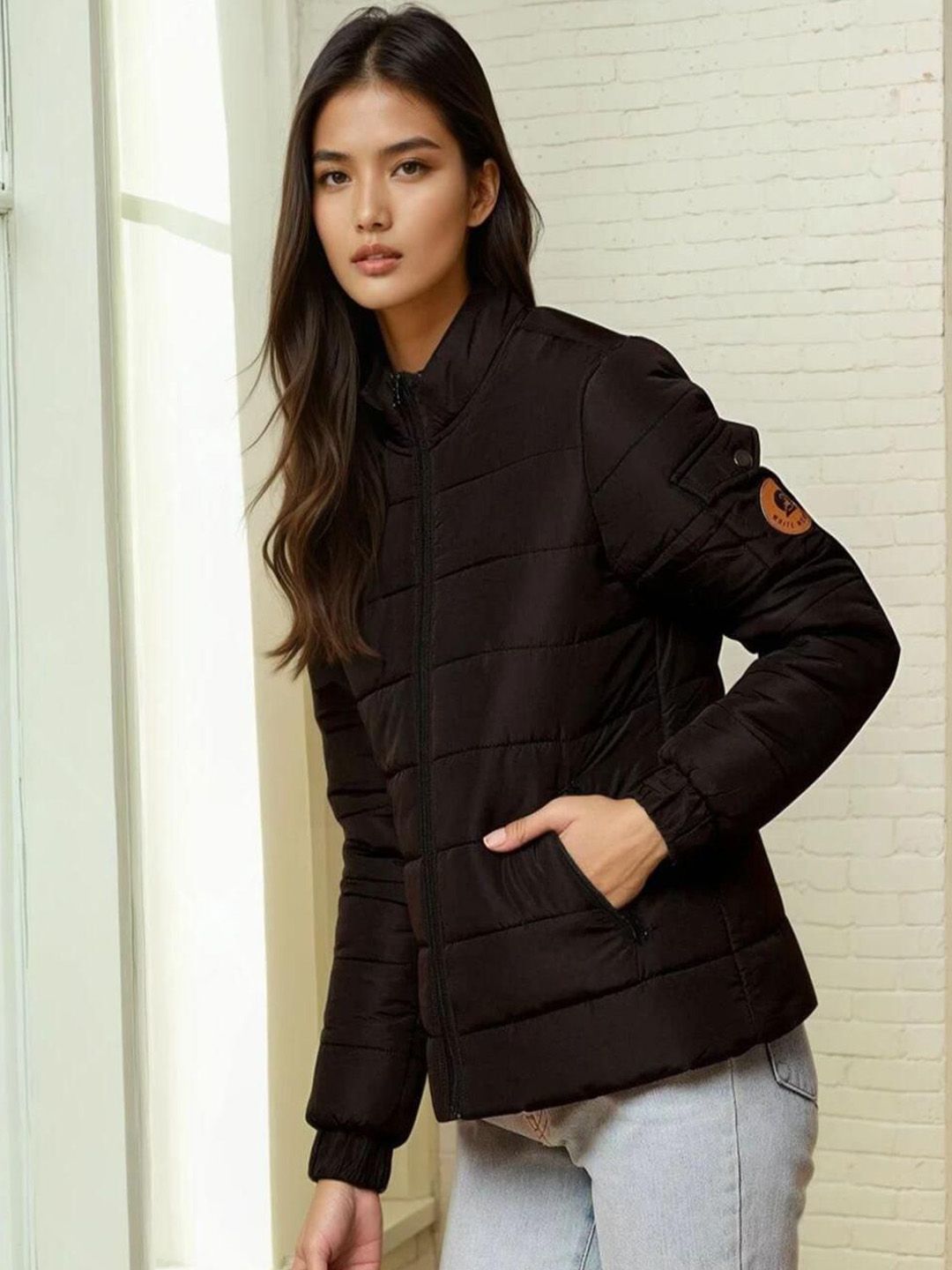 Kotty Women Stand Collar Solid Lightweight Puffer Jacket