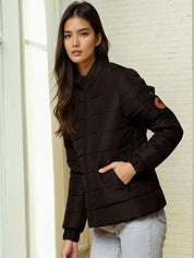 Kotty Women Stand Collar Solid Lightweight Puffer Jacket