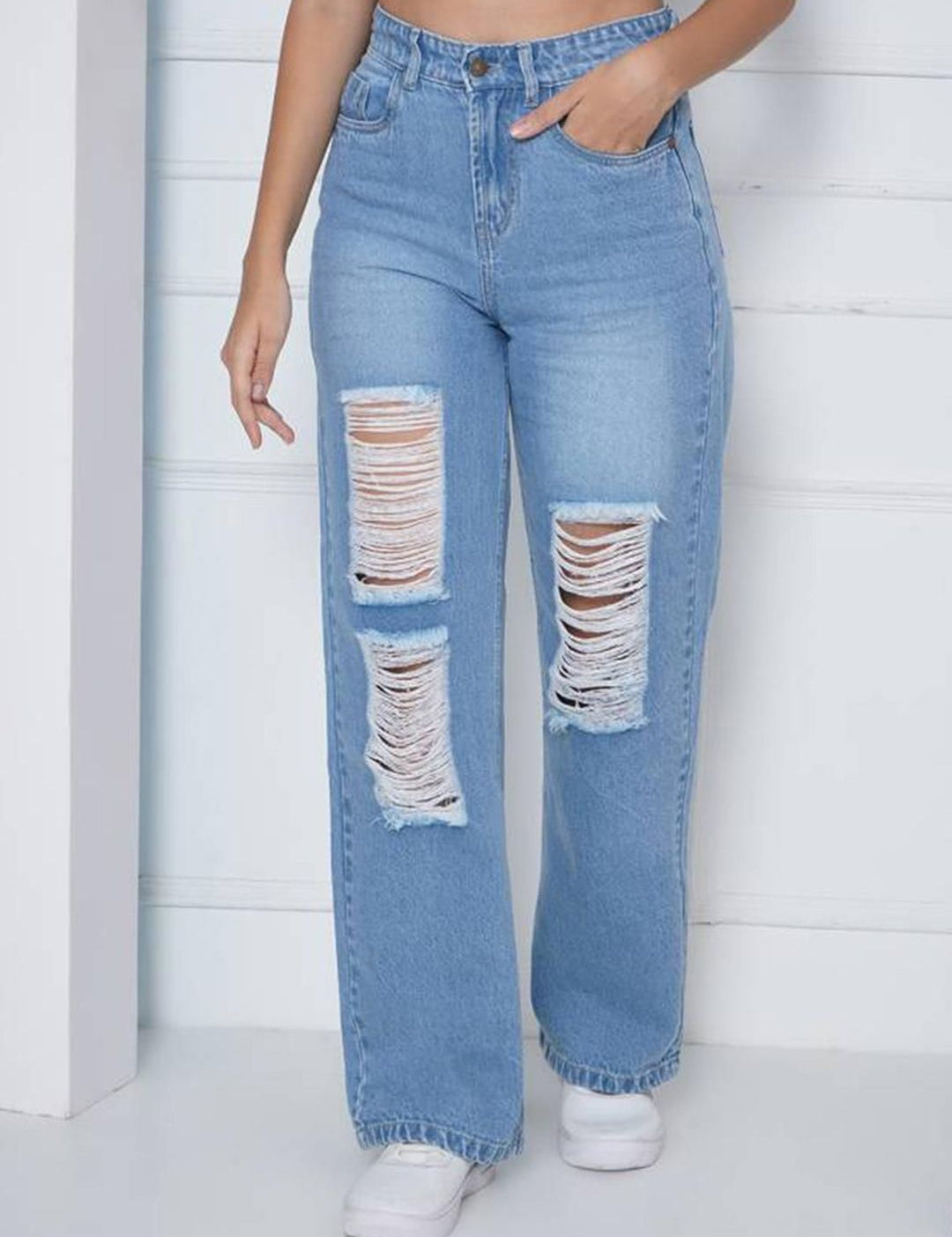 Kotty Women Straight Fit High-Rise Highly Distressed Stretchable Jeans