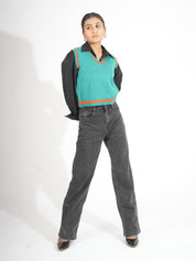 Kotty Women Colourblocked Crop Pullover