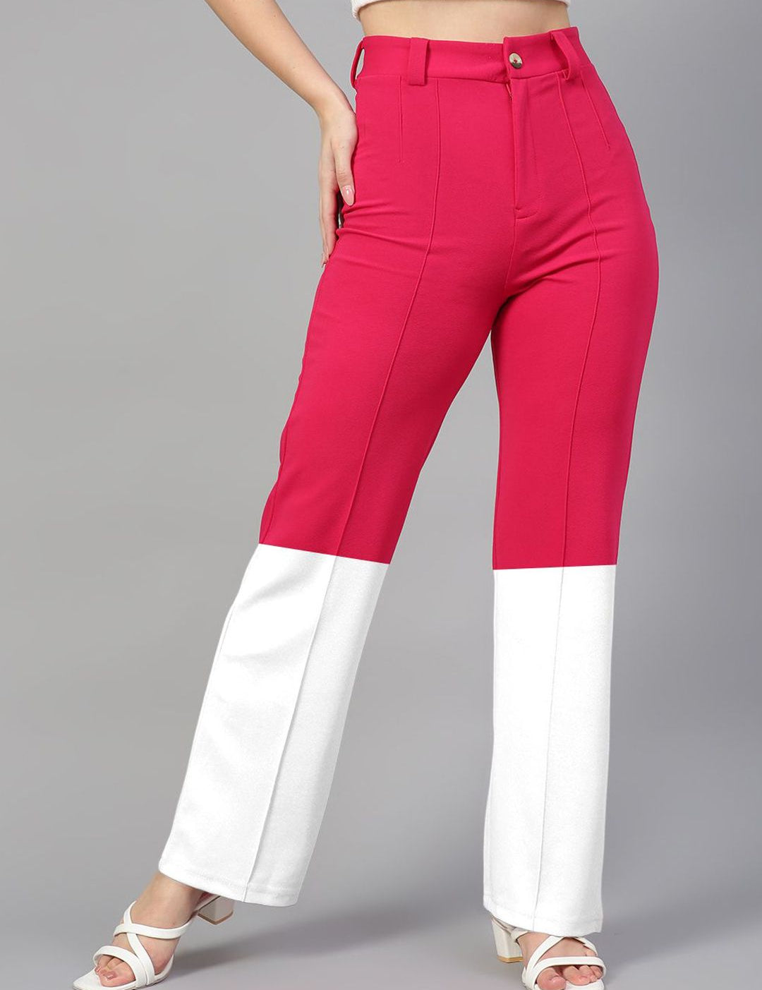 Kotty Women Colourblocked High-Rise Easy Wash Trousers