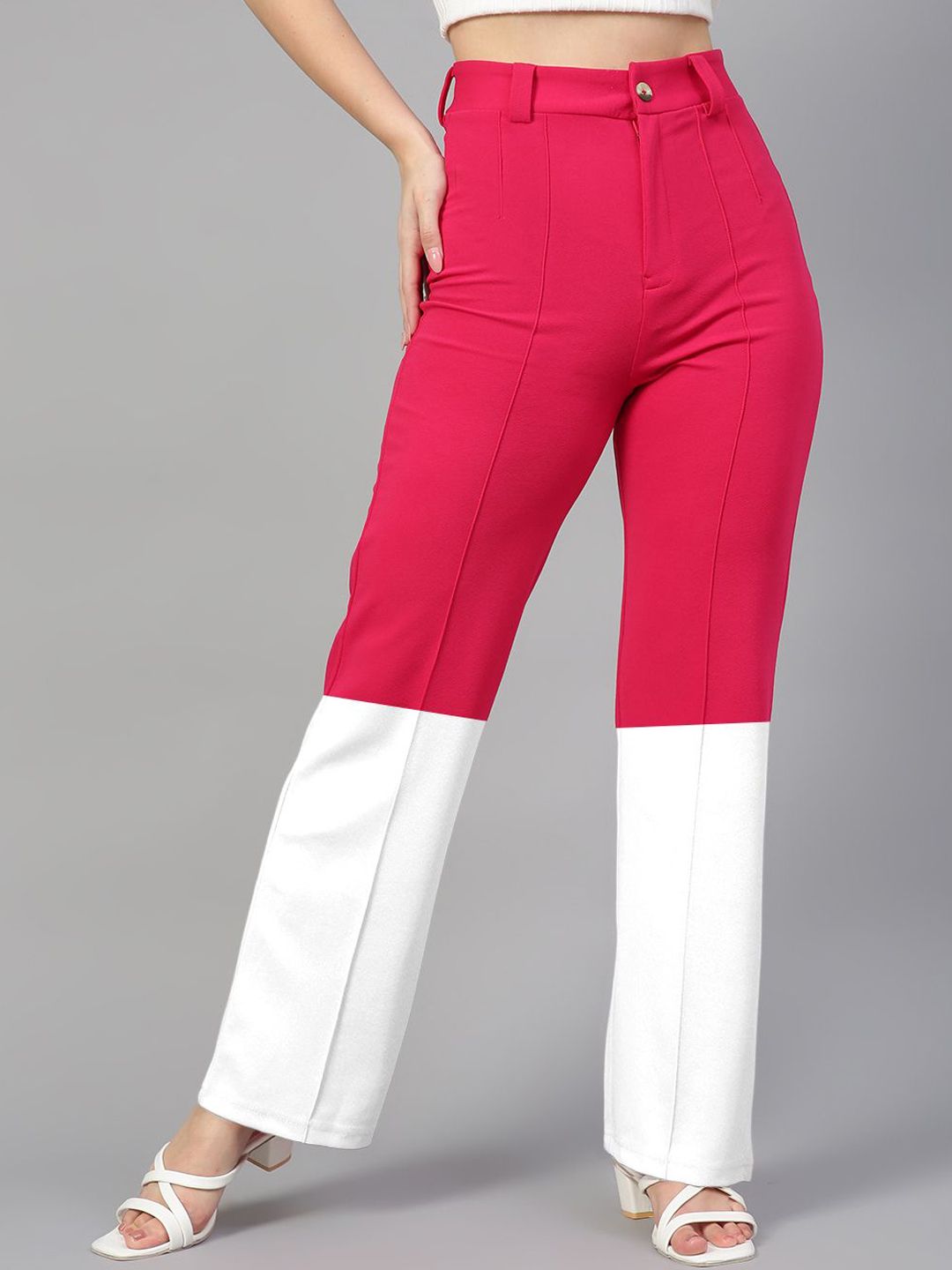 Kotty Women Colourblocked High-Rise Easy Wash Trousers