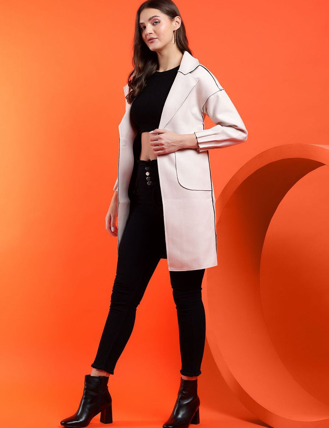 Kotty Notched Lapel Collar Long Sleeves Longline Overcoat