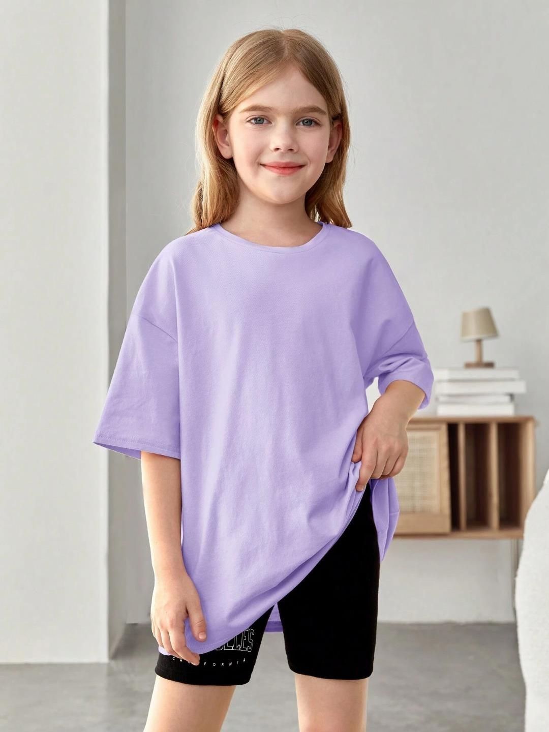 Kotty Girls Graphic Printed Round Neck Cotton Oversized T-shirt