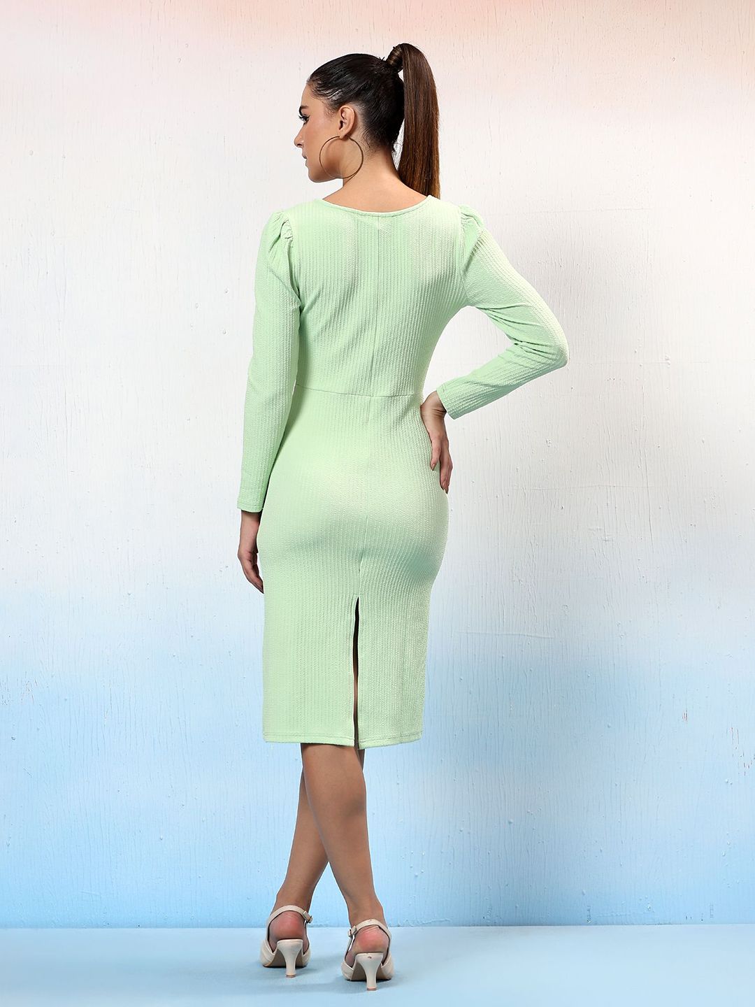 Kotty Women Square Neck Back Slits Sheath Dress