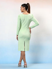 Kotty Women Square Neck Back Slits Sheath Dress