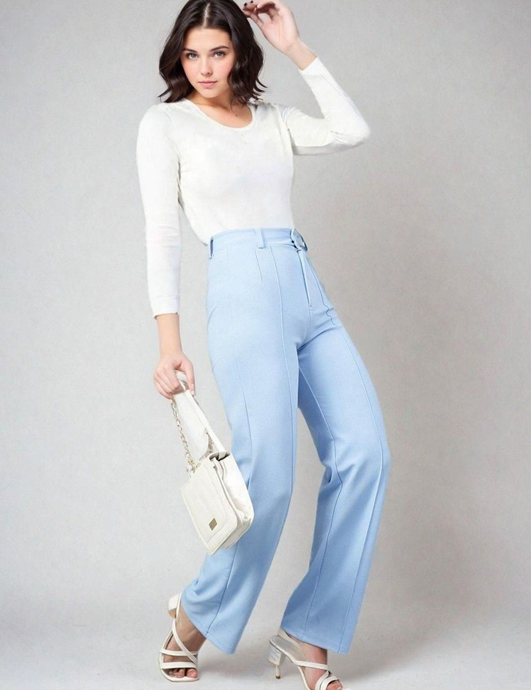 Kotty White and Blue Scoop Neck T-Shirt With Trousers
