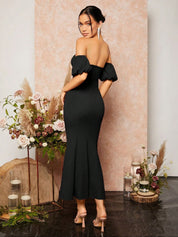 Kotty Off-Shoulder Puff Sleeve Women Bodycon Midi Dress