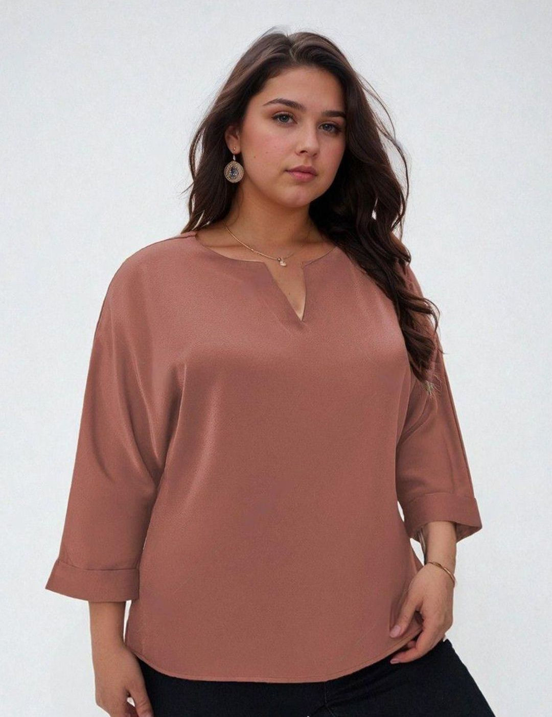 KOTTY Women Plus Size Solid V-Neck Top