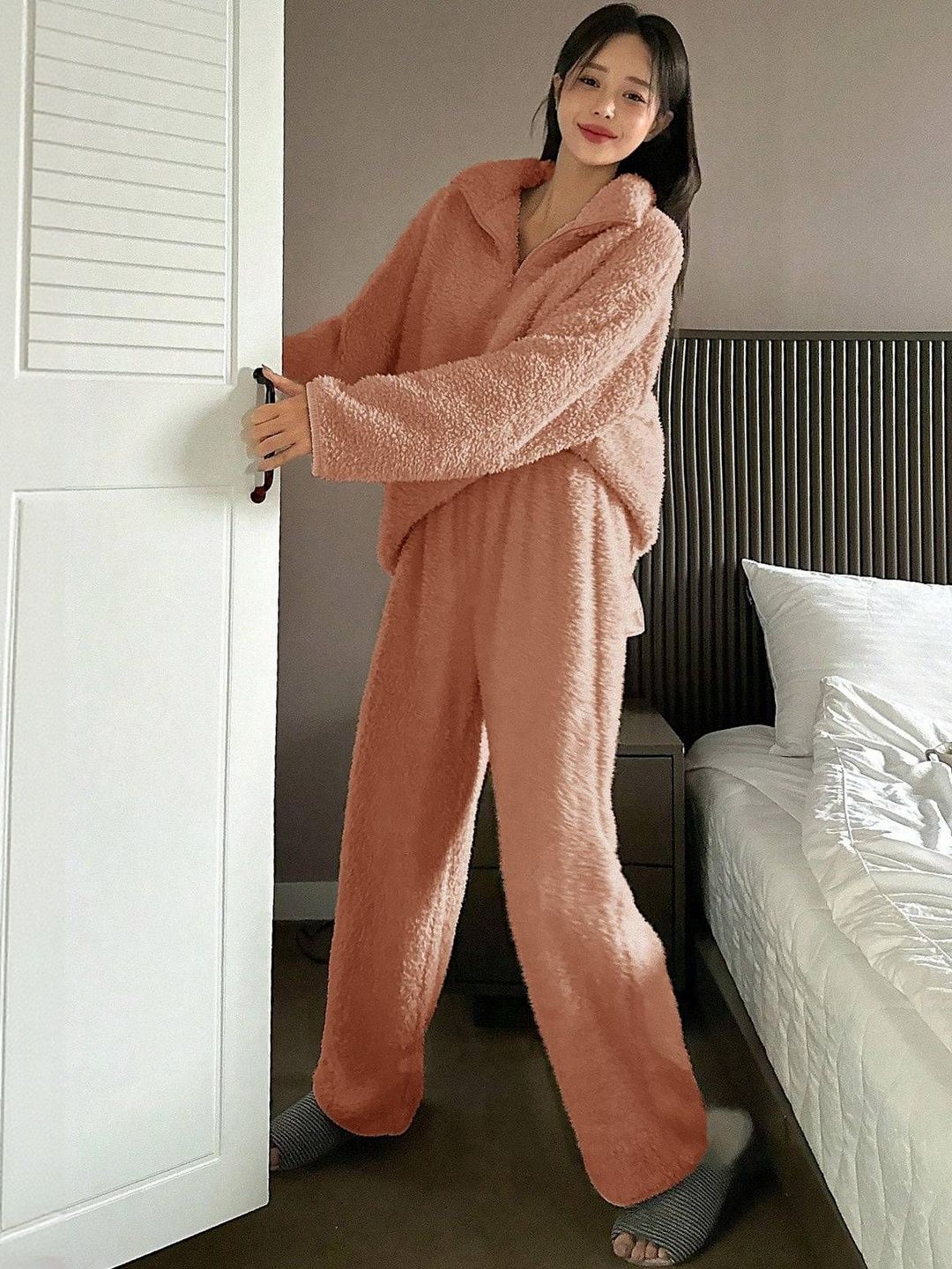 Kotty Women Lapel Collar Long Sleeves T-shirt With Pyjamas