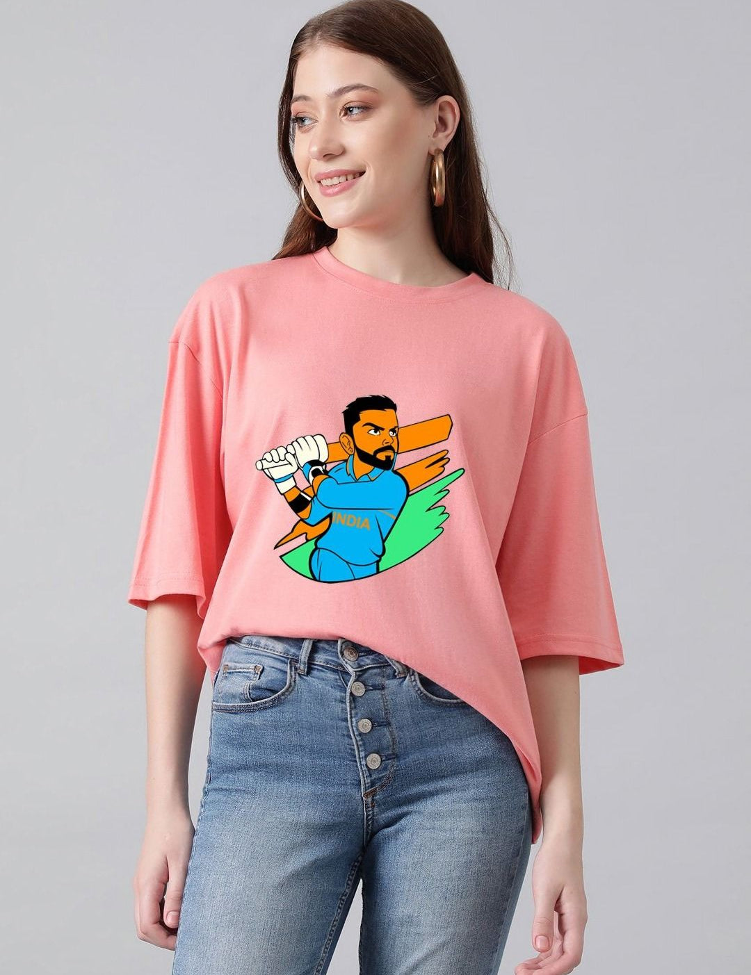 Kotty Women Graphic Printed Round Neck Cotton Oversized T-shirt