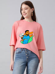 Kotty Women Graphic Printed Round Neck Cotton Oversized T-shirt