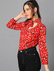 Kotty Women Conversational Printed Tie-Up Neck Top