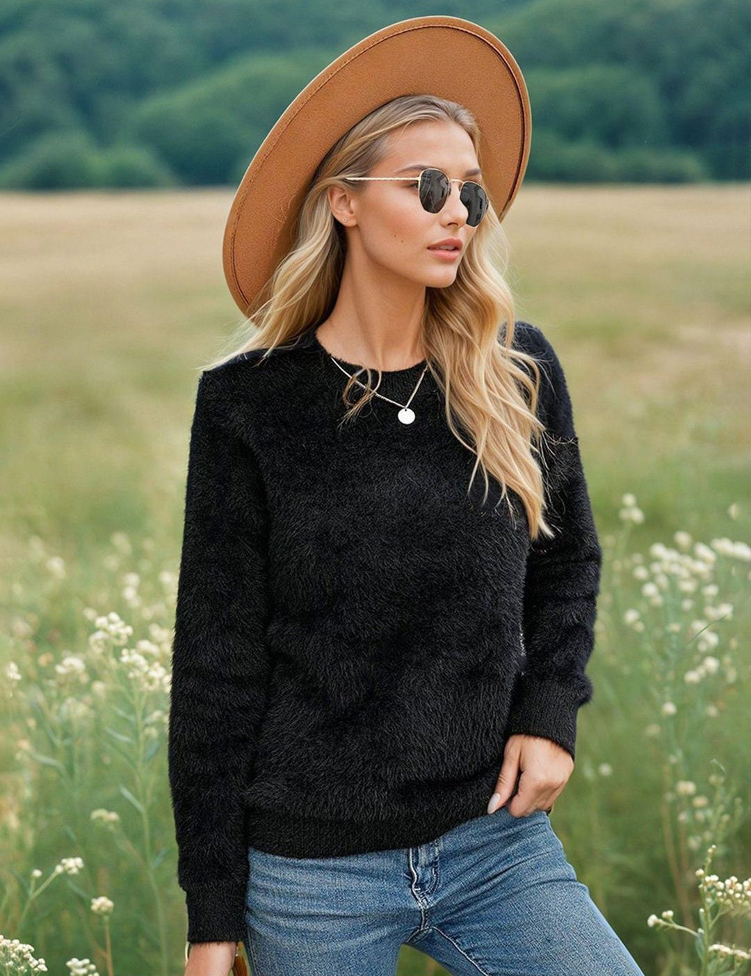 Kotty Women Cotton Solid Round Neck Long Sleeves Pullover