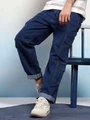 Kotty Men Low-Rise Wrinkle Free Pleated Cargos Trousers