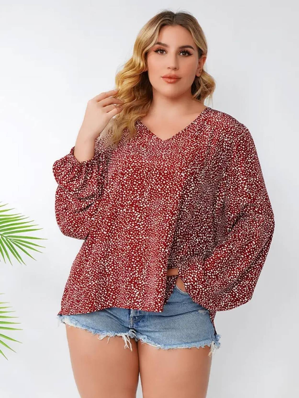 KOTTY Casual Balloon Sleeve Printed Women Maroon, White Top