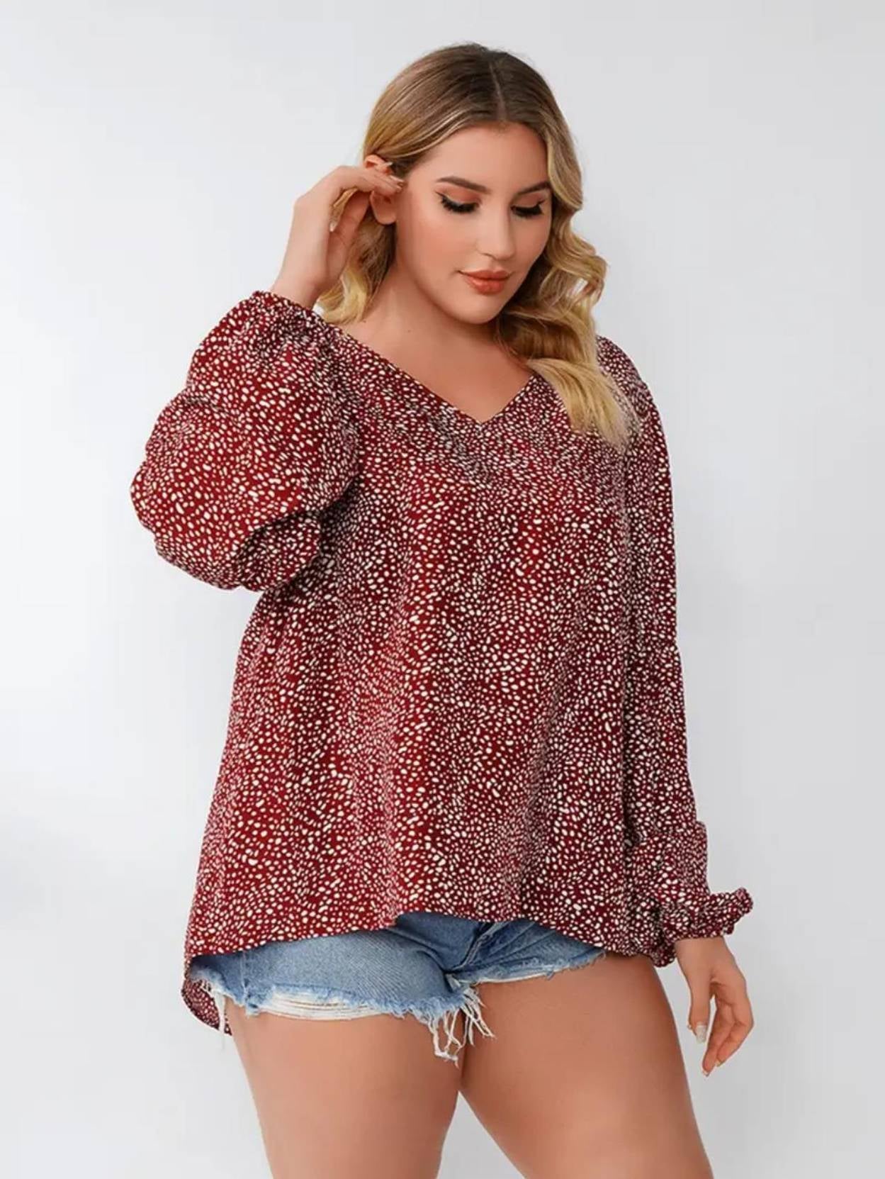 KOTTY Casual Balloon Sleeve Printed Women Maroon, White Top