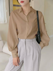 KOTTY  Casual Balloon Sleeve Solid Women Beige Top