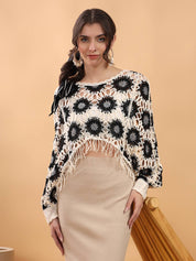 KOTTY Casual Batwing Sleeves Printed, Self Design Women Multicolor Top