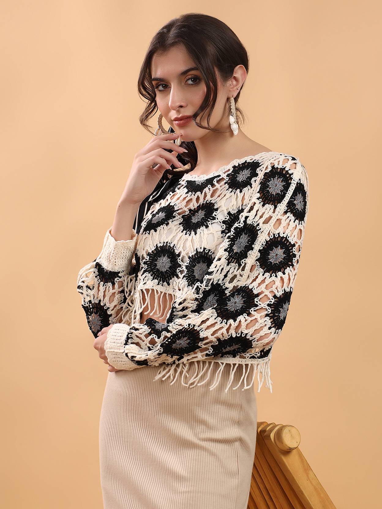 KOTTY Casual Batwing Sleeves Printed, Self Design Women Multicolor Top