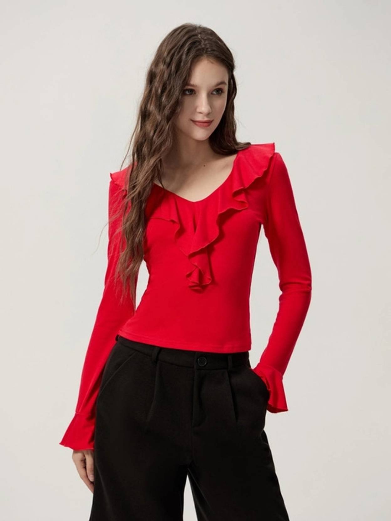 KOTTY  Casual Bell Sleeves Solid Women Red Top