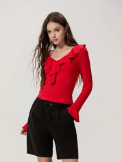 KOTTY  Casual Bell Sleeves Solid Women Red Top