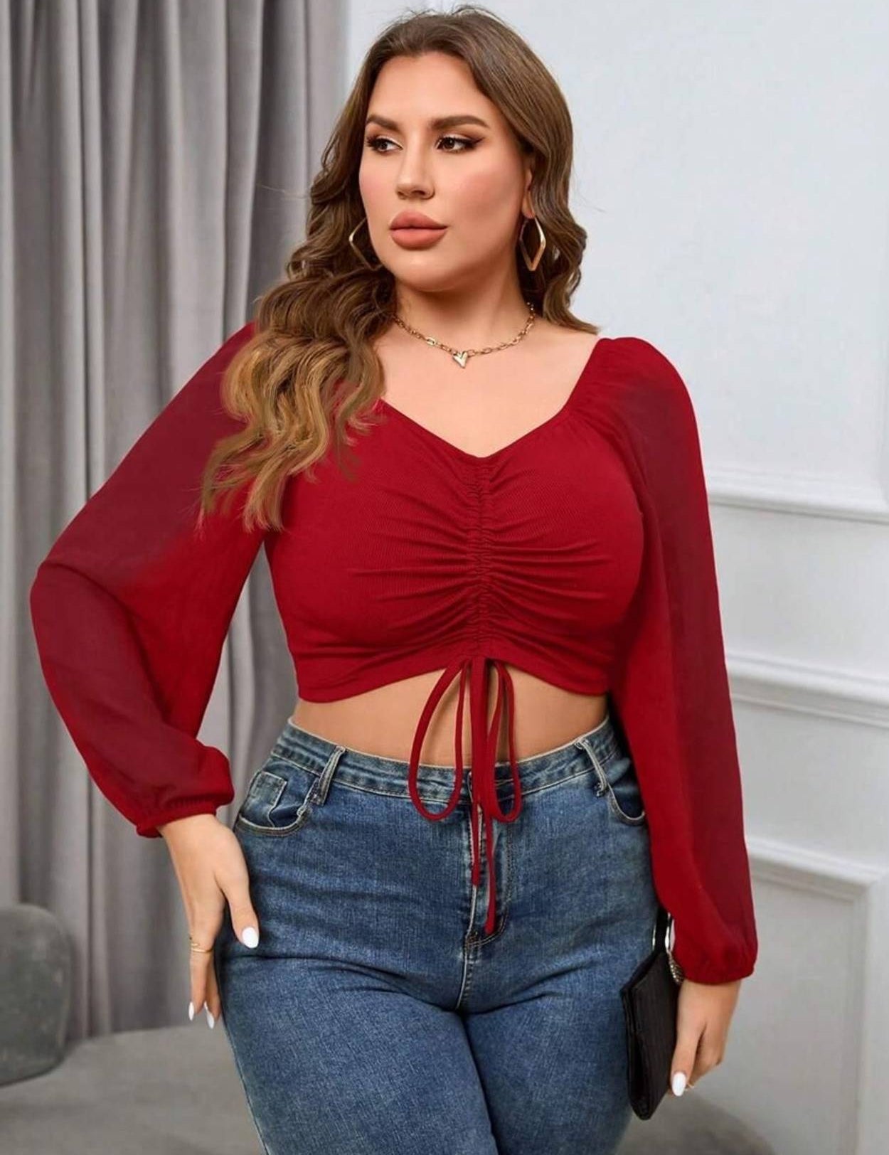 CasualBishopSleeveSolidWomenRedTop-0_jpg.jpg