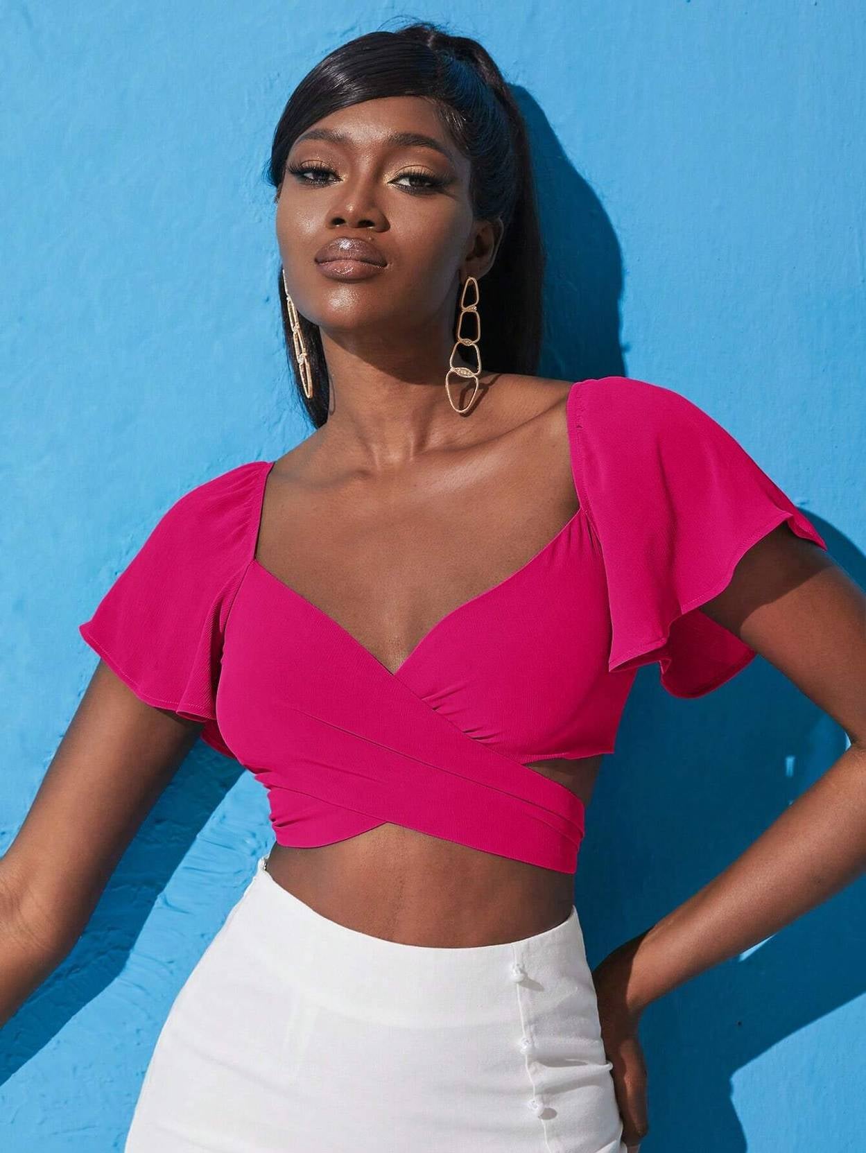 KOTTY Casual Flared Sleeves Solid Women Pink Top