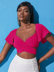 KOTTY Casual Flared Sleeves Solid Women Pink Top