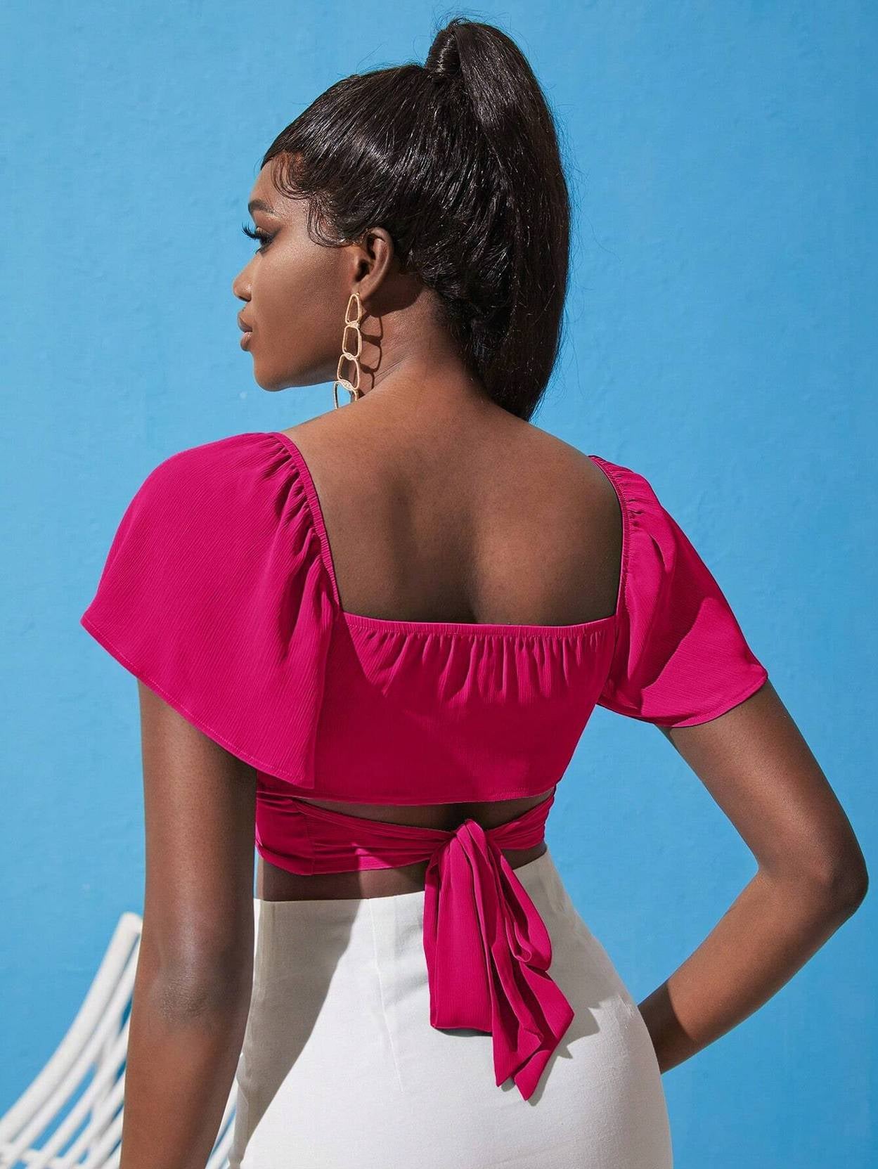 KOTTY Casual Flared Sleeves Solid Women Pink Top