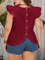KOTTY Casual Flutter Sleeves Solid Women Red Top