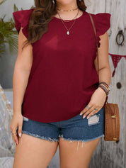 KOTTY Casual Flutter Sleeves Solid Women Red Top