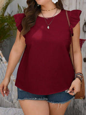 KOTTY Casual Flutter Sleeves Solid Women Red Top
